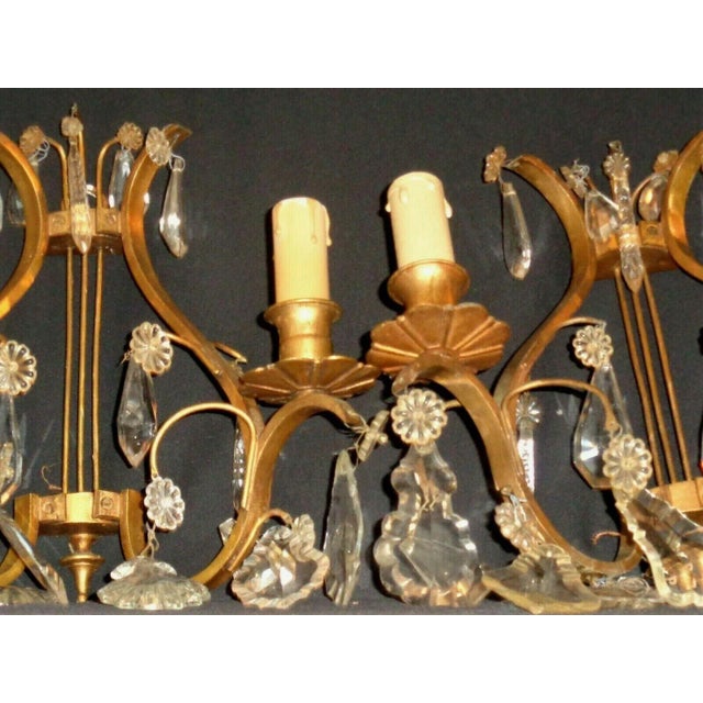 C1920 French Art Deco Bronze W/ Cut Crystal Lyre Back Wall Sconces For Sale - Image 12 of 13