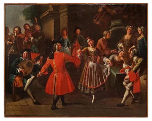 Pair of Scenes of Celebration with Musicians - Oil on Canvas - 18th Century 18th century