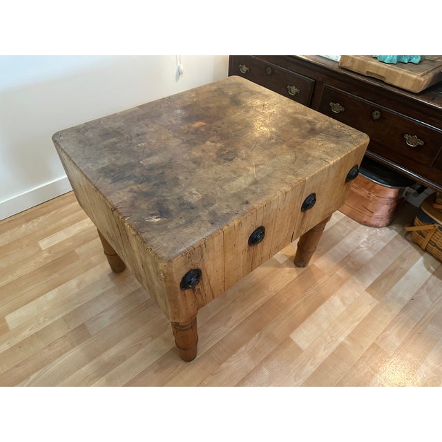 Vintage Michigan Maple Block Co. Solid Maple Butcher Block Table-Petoskey, Michigan-12.5" Thick For Sale - Image 10 of 14