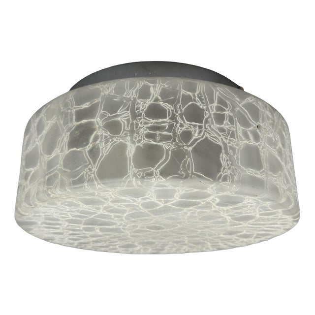 Space Age Ceiling Lamp in Ice Glass and Chrome Metal, 1970s For Sale