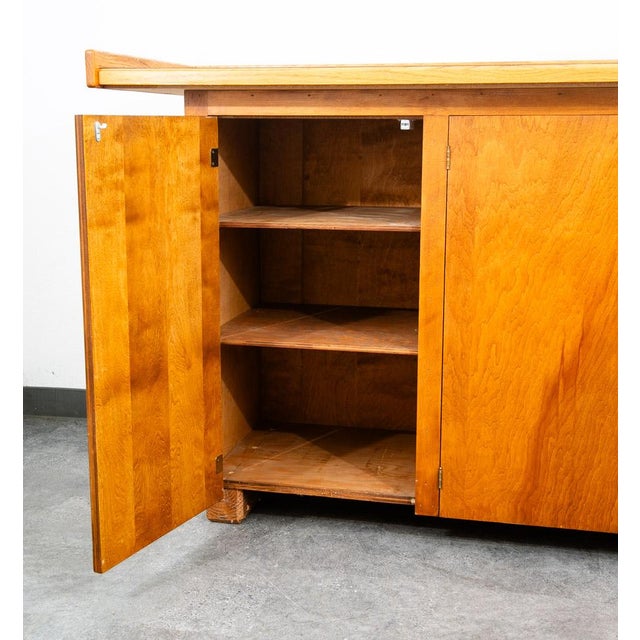 1960s Mid Century Modern Cabinet Custom Bar Liquor White Oak Cabinet Shelves 72" Black For Sale - Image 5 of 12