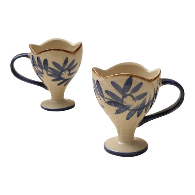 Art Deco Hand-Painted Vintage-Style Uniquely Shaped Coffee Cup - Set of 2 For Sale