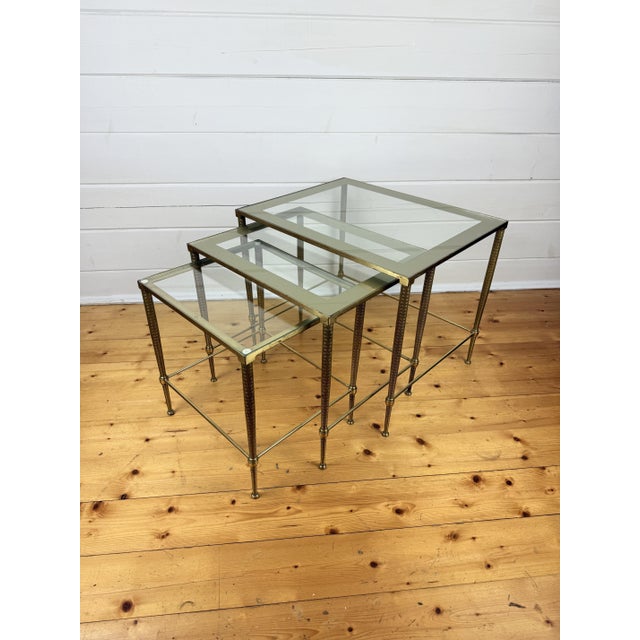 Vintage Hollywood Regency Brass and Glass Nesting Tables, 1950s, Set of 3 For Sale - Image 11 of 11