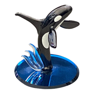 Vintage MCM Glass Baron Hand-Blown Orca Whale Miniature 2.5" Figurine