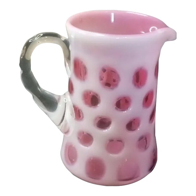1960s Fenton Pink Coin Dot Glass Mini Pitcher Vase For Sale