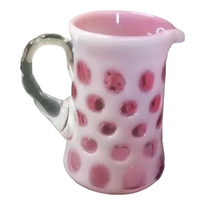 1960s Fenton Pink Coin Dot Glass Mini Pitcher Vase