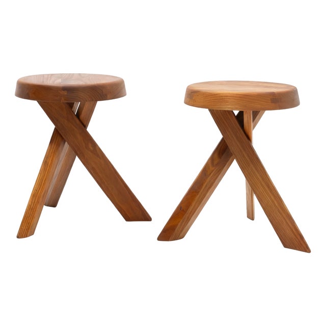 S31 Stools in Elm by Pierre Chapo, 1980s, Set of 2 For Sale