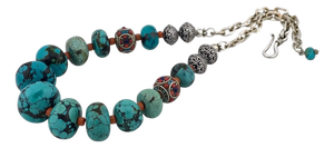 Chunky Chinese Turquoise Bead Necklace With Sterling Silver Chain, 20 Inch