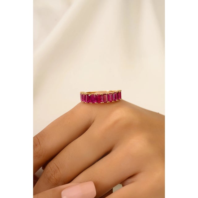 Octagon-Cut Natural Ruby Stacking Ring Size 6 in 14k Yellow Gold For Sale - Image 4 of 12