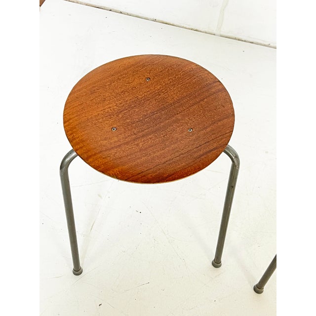 Arne Jacobsen C. 1960s Arne Jacobsen Danish Teak Stacking Tripod "Dot" Stools -- Set/3 For Sale - Image 4 of 8