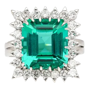 1990s Gia Certified 8.17 Carat Tourmaline and Diamond Halo Square Shape Platinum Ring Size 6.5