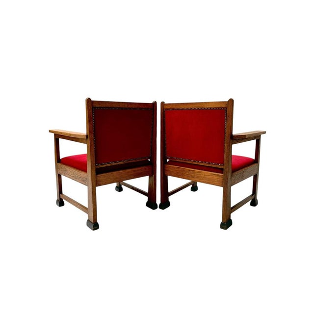 1920s Art Deco Lounge Chairs in Oak and Velvet by Architect Schubad, 1920s, Set of 2 For Sale - Image 5 of 16