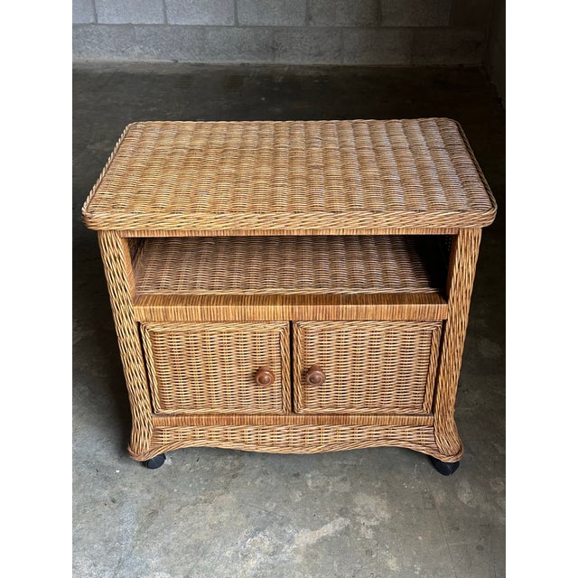 Coastal 1980s Coastal Style Wicker Cabinet on Casters For Sale - Image 3 of 9