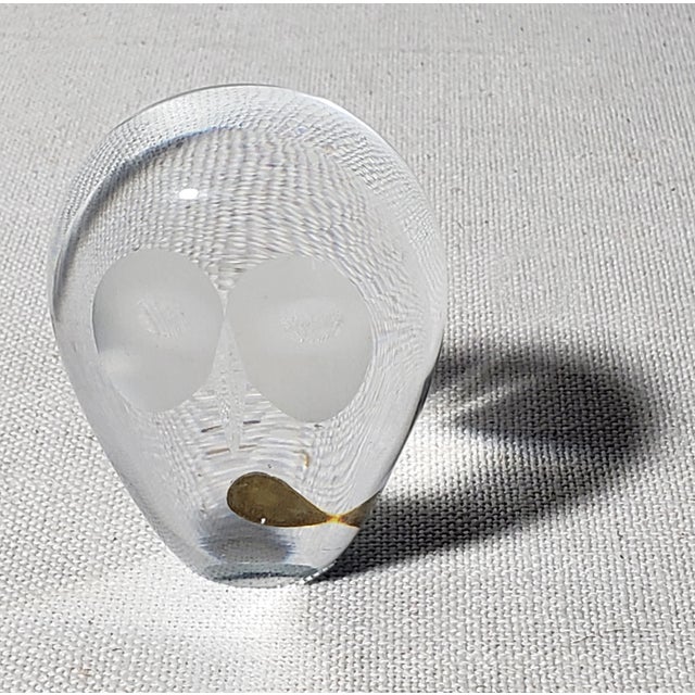 Mid-Century Modern Vintage Original Solid Cut Glass Owl Made in Sweden With Original Label For Sale - Image 4 of 9