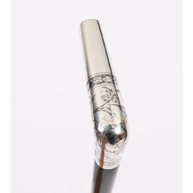 Antique French Silver Ebonized Walking Cane For Sale - Image 6 of 11