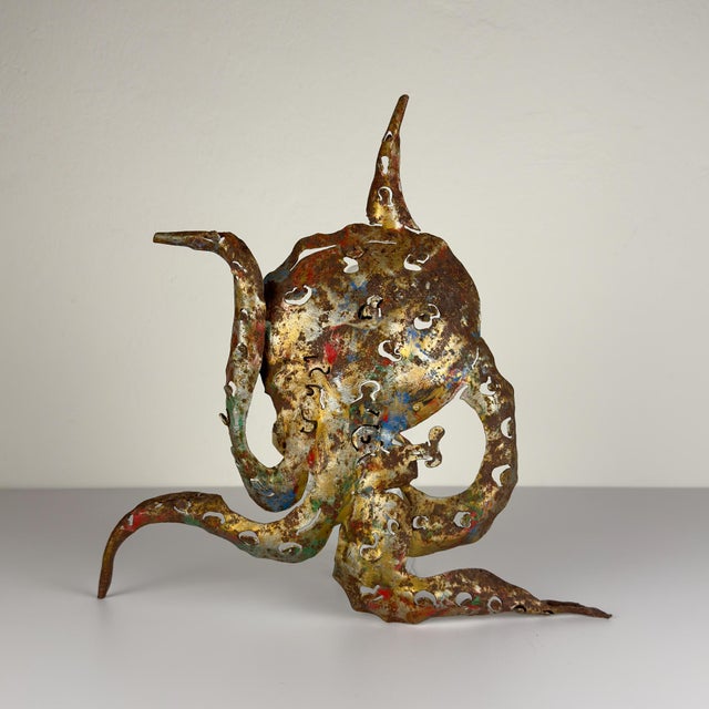 Brutalist Octopus Wall Lamp in Metal by Salvino Marsura, Italy, 1980s For Sale - Image 10 of 18