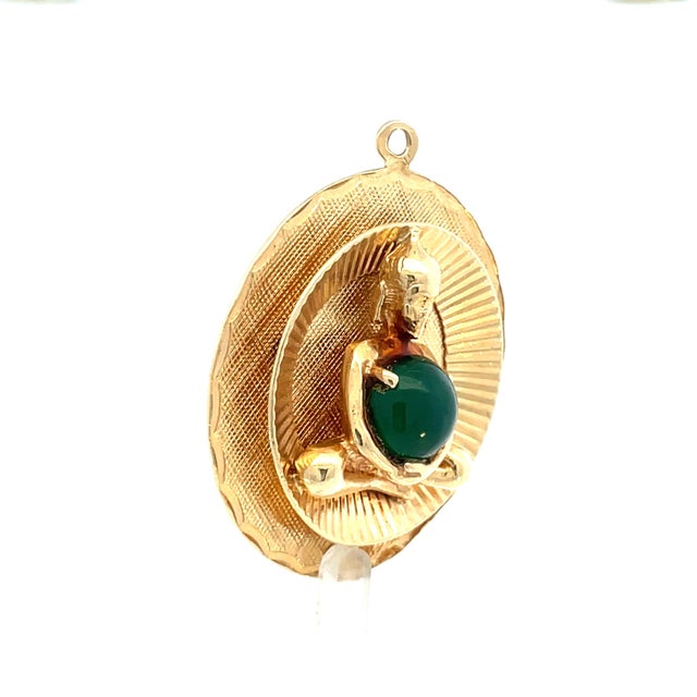 Early 21st Century Estate 14k Yellow Gold Buddha Jade Pendant For Sale - Image 5 of 6