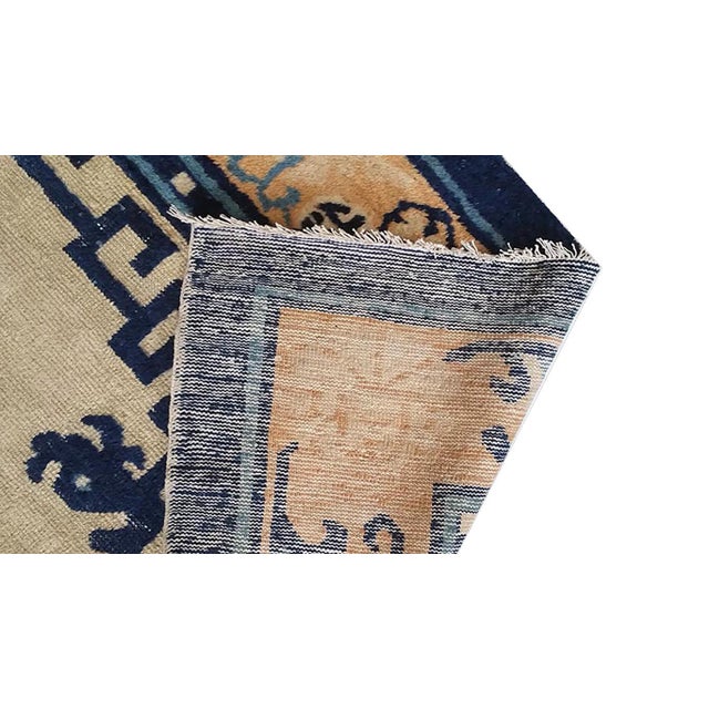 Late 19th Century 1880s Beige Medallion Antique Chinese Ningxia Rug 6' 0" X 8' 6" Handknotted Wool Carpet For Sale - Image 5 of 5