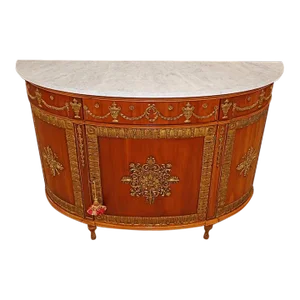 John Widdicomb Adam Style Faux Marble Walnut Demilune Commode Buffet Server