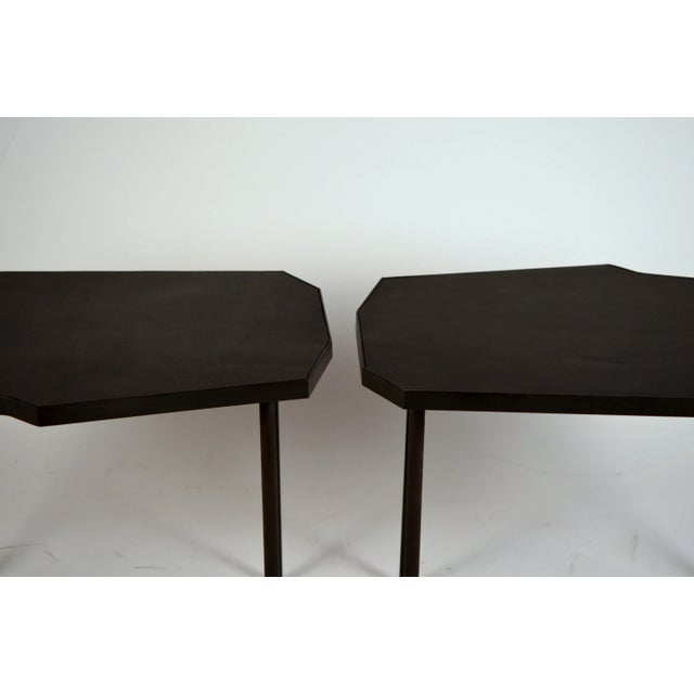 Black Asymmetrical 'Décagone' Black Leather Side Tables by Design Frères - a Pair For Sale - Image 8 of 13
