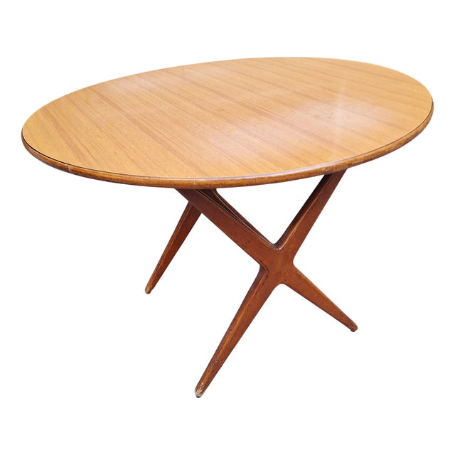 Round Wooden Dining Table, 1950s For Sale