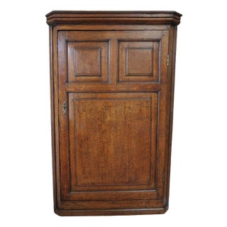 Georgian Oak Panelled Wall-Hanging Corner Cupboard, 1750 For Sale