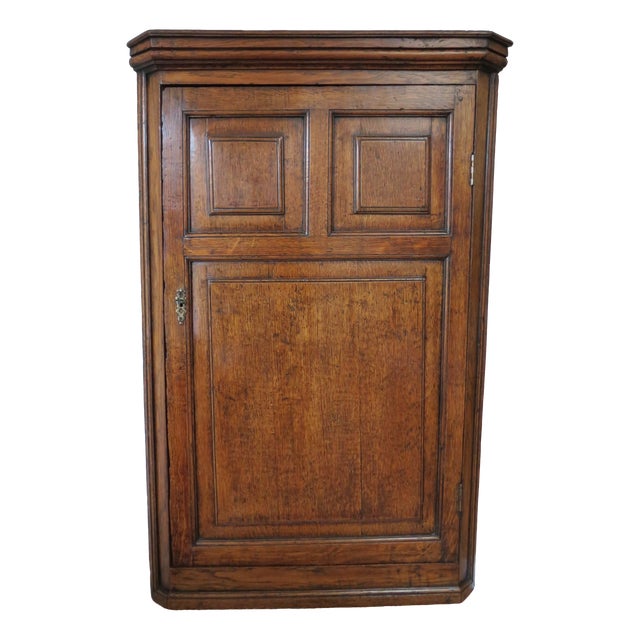 Georgian Oak Panelled Wall-Hanging Corner Cupboard, 1750 For Sale