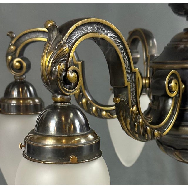 Antique Brass Chandelier with Adjustable Arms, Former Czechoslovakia, 1910s For Sale - Image 9 of 11