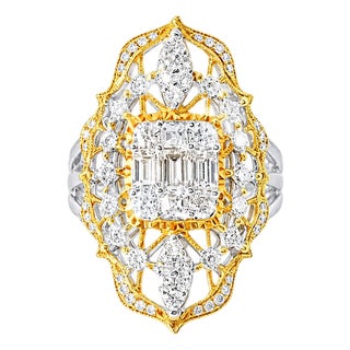 18K Gold Antique Estate Two Tone Filigree Diamond Ring For Sale