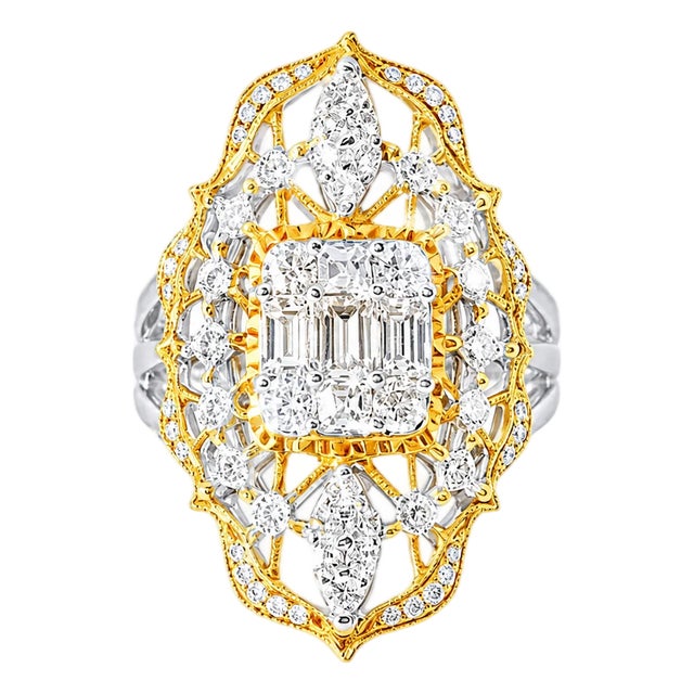 18K Gold Antique Estate Two Tone Filigree Diamond Ring For Sale