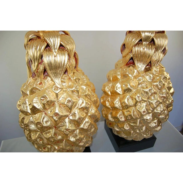 1960s Marbro Italian Ceramic Pineapple Lamps Gold For Sale - Image 5 of 12