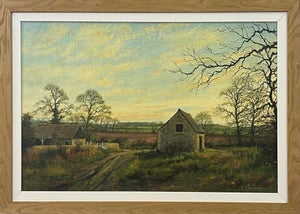 Old Barn Scene of a Farm in the English Countryside by British Landscape Artist 1980 Circa