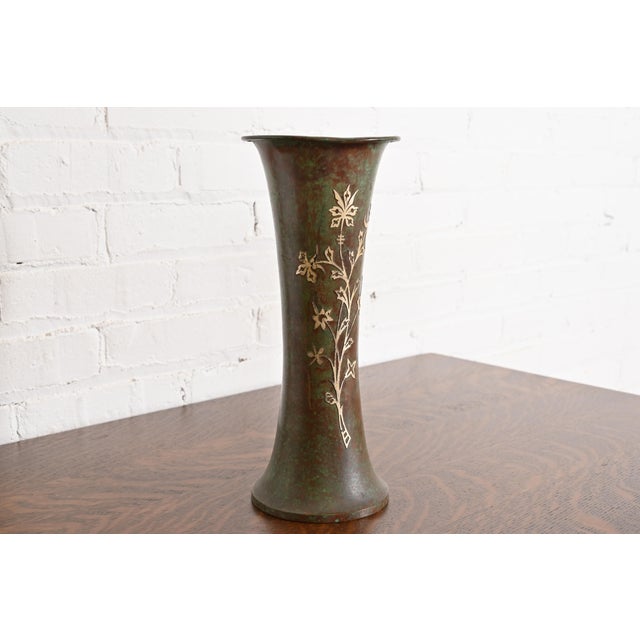 Art Deco Silver Crest Arts & Crafts Sterling Silver on Bronze Vase For Sale - Image 3 of 12