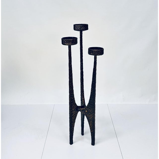 Large Brutalist Metal Art Candleholder in Hammered and Wrought Iron with Bronze-Plated Finish, Germany, 1960s For Sale - Image 16 of 16