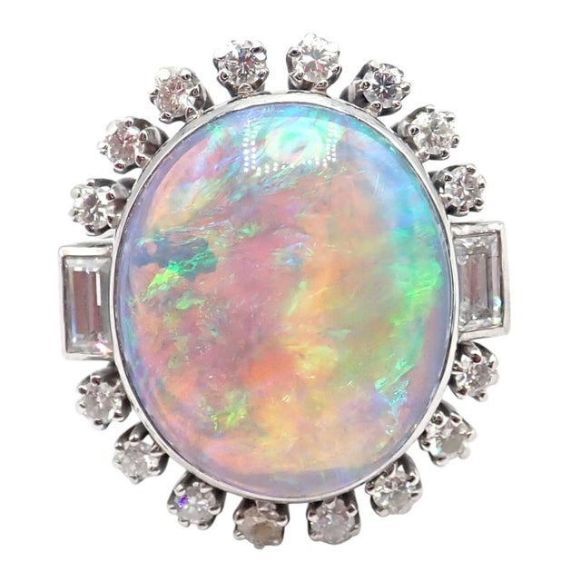 Antique Vintage Estate Palladium Diamond Opal Ring This antique vintage estate ring features a mesmerizing larege opal...