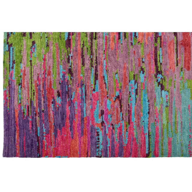 Abstract Abstract Modern Handmade Texture Wool Rug With Multicolor Field For Sale - Image 3 of 9