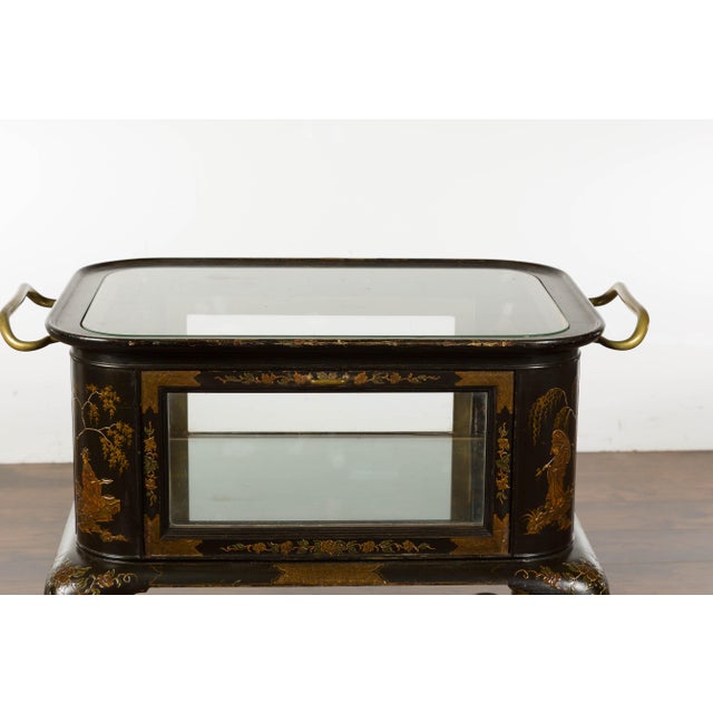 Metal 19th Century English Black and Gold Japanned Cart with Chinoiserie Décor For Sale - Image 7 of 12