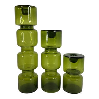 Mid-Century Boho Chic Stacking Glass Candle Holders - Set of 3. For Sale