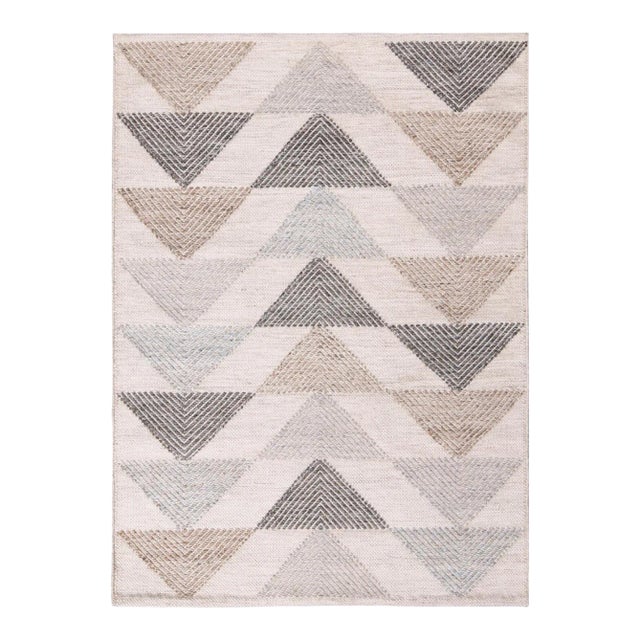 Rug & Kilim’s Scandinavian Style Geometric Cream & Gray Wool Kilim Outdoor Rug - 10'x10' For Sale