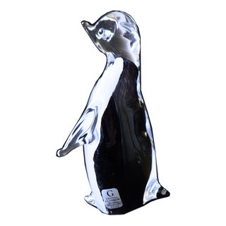 Vintage Handmade Pinguin Figurine inCrystal from Gränna Glasbruk, Sweden For Sale
