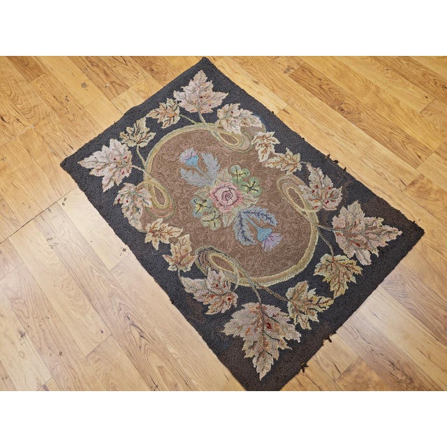 American Vintage Hand-Hooked Rug, Floral Pattern, Wool & Cotton, American Folk Art, 3x4 For Sale - Image 3 of 16