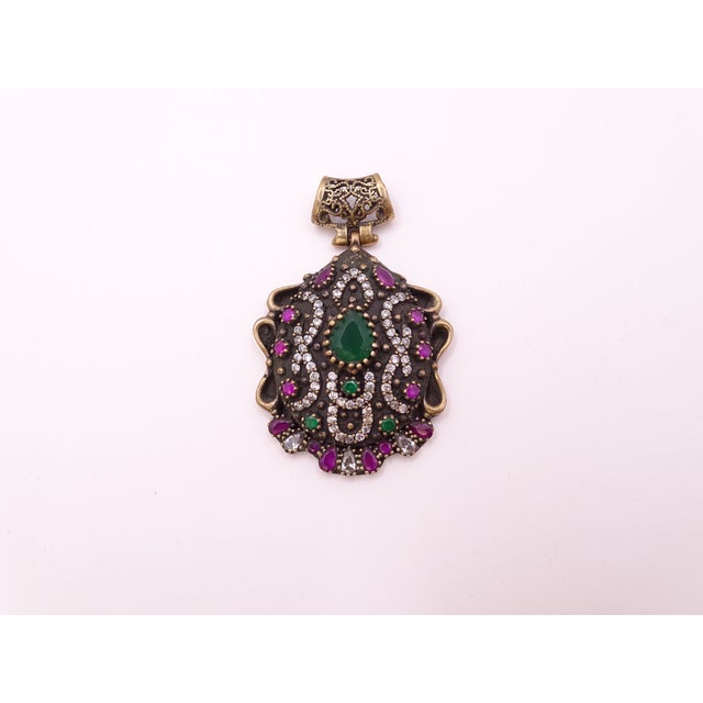 Black Ottoman 925 Sterling Silver Pendant in Cubic Zirconia, Emerald Root and Ruby R​root, 2000s, Italy For Sale - Image 8 of 18
