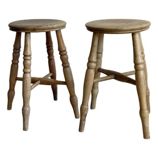 Pair of Antique English Pine Stools For Sale
