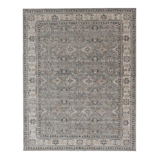 Large Faded Wool Indian Oushak Rug in Gray, Charcoal, and Light Taupe For Sale