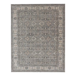 Large Faded Wool Indian Oushak Rug in Gray, Charcoal, and Light Taupe 9'0" X 12'3" For Sale