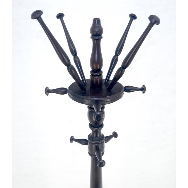Solid Mahogany Turned Wood Tripod Base Coat Rack c1940s MINT For Sale - Image 6 of 12