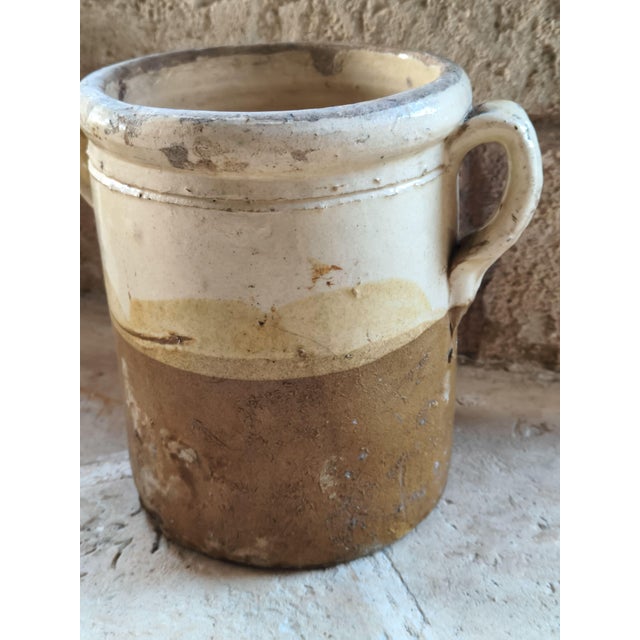Vintage Italian Vase with Two Handles in Cream-Colored Glazed Terracotta For Sale - Image 3 of 7