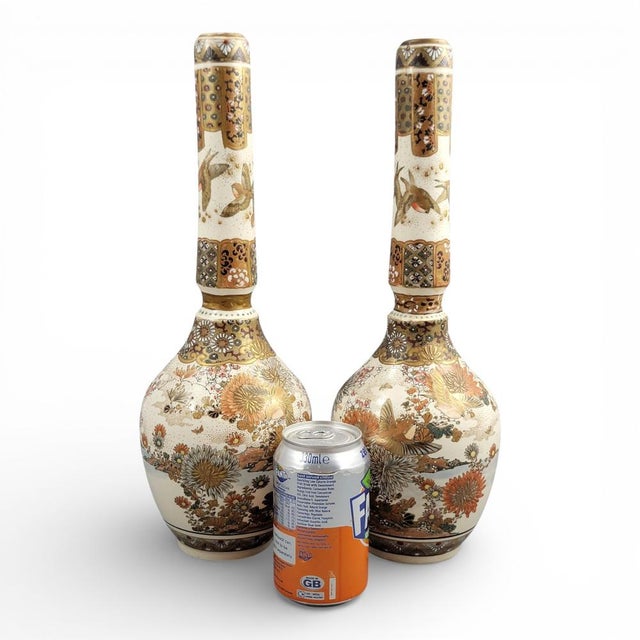 Tall Japanese Satsuma Vases with Moriage and Gold Pointillé, Set of 2 For Sale - Image 17 of 18