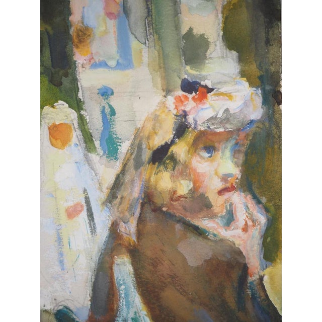 Kurt Groeger, Marseille, Woman at a Café Terrace Communing, Original Signed Watercolor For Sale - Image 6 of 11