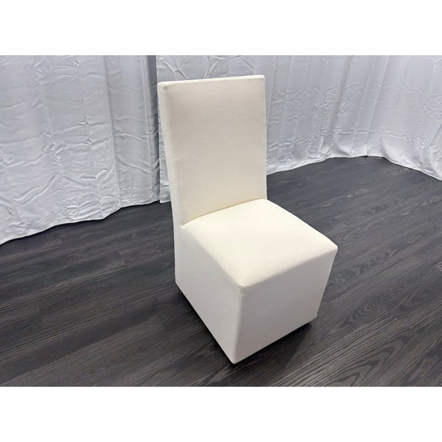 Rh Ellison High-Back Fabric Dining Side Chair Performance Linen Weave — Natural Recessed Caster Base For Sale - Image 13 of 13